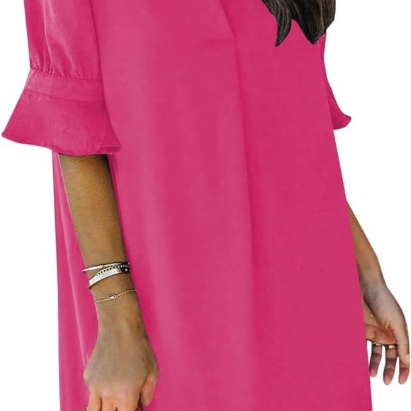 Summer Dresses for Women V Neck Ruffle Short Sleeve Casual Shift Dress - Picture 1 of 5